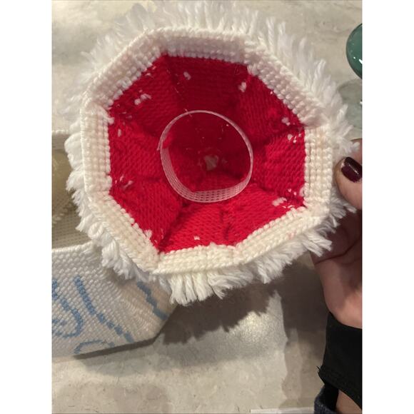 Vintage Needlepoint Santa, candy dish, decor, Distle Fink Designs completed. - Picture 12 of 13